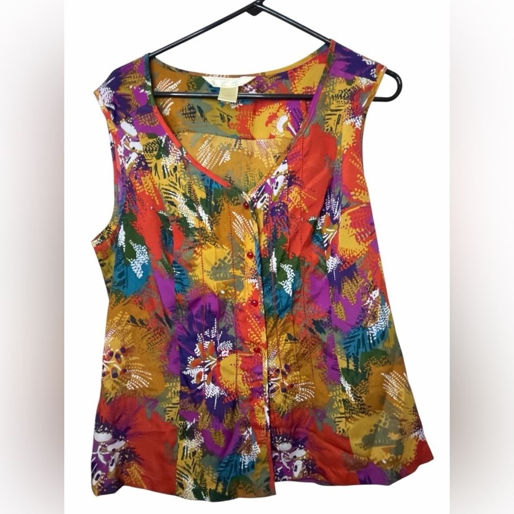 New York City Design Co Multicolor Sleeveless Blouse Top Button Front